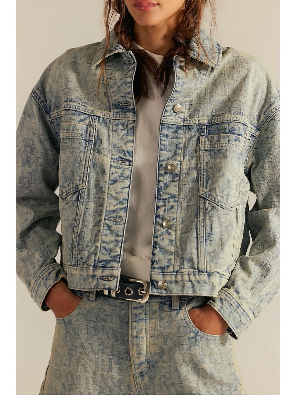 Free People Oversized Bohemian Opal Swing Jacquard Denim Jean Jacket  Size XL - Picture 5 of 11